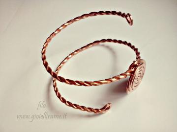 Bracciale artigianale in rame Spirali accoppiate